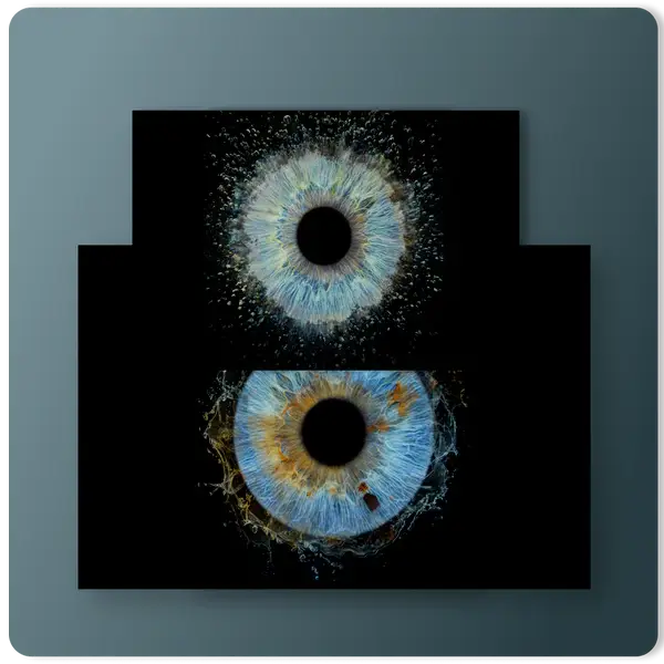Blue and green iris with splatter effect