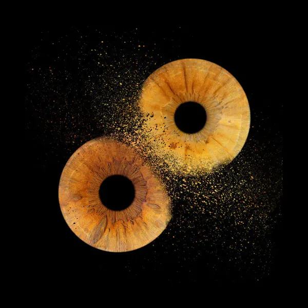 Blue and brown iris with splatter effect