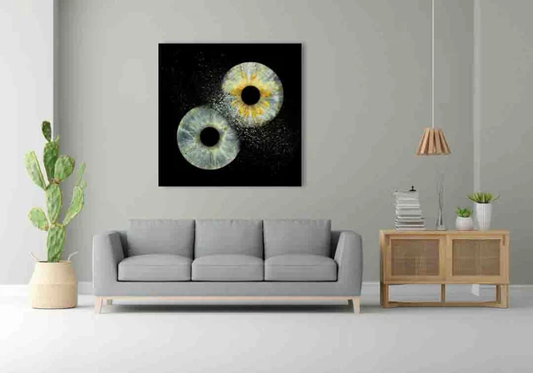 Framed iris art on wall